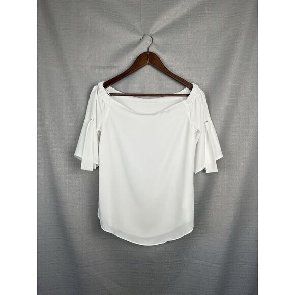 Babaton Aritzia Blouse Top Womens Size XS White Chiffon Off The Shoulder - Picture 2 of 7